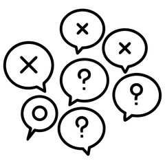 Black and white speech bubbles: questions and wrong answers concept