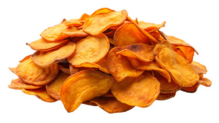 A pile of sweet potato chips isolated on transparent background