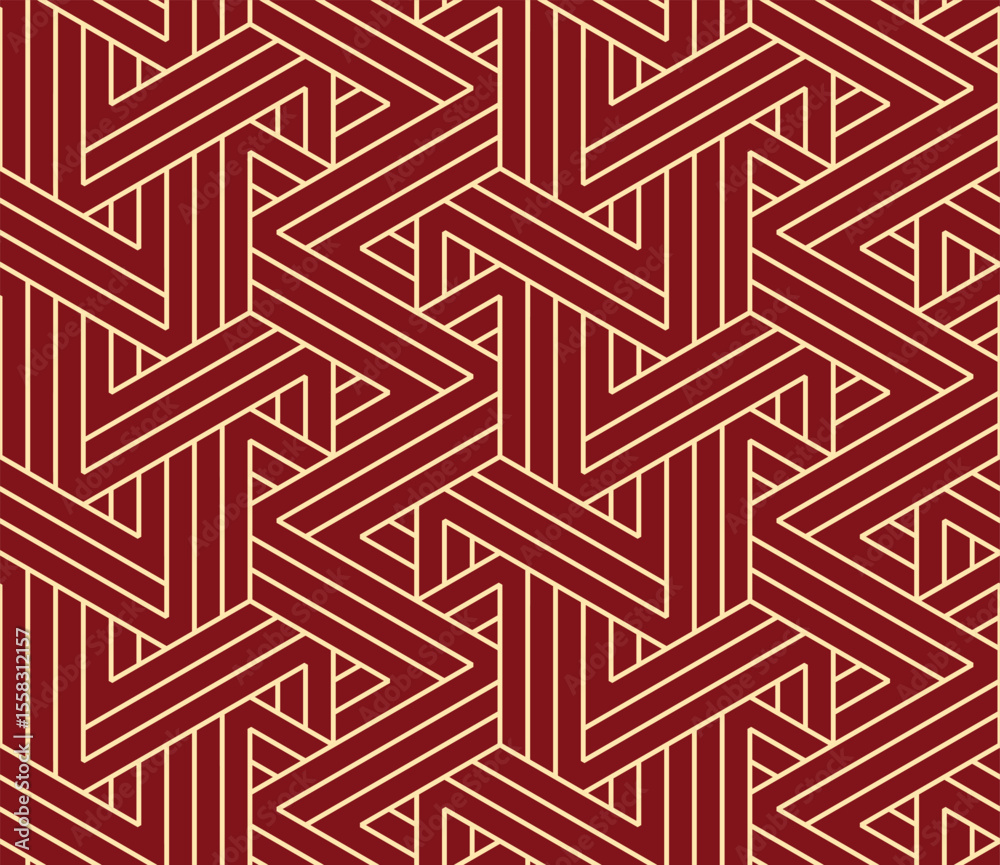 Poster Abstract geometric pattern with stripes, lines. Seamless vector background. Golden and red ornament. Simple lattice graphic design