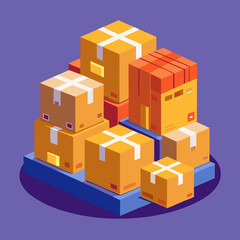3D icon showing group of packages representing bulk orders, shipping, delivery, ecommerce logistics, and warehouse management