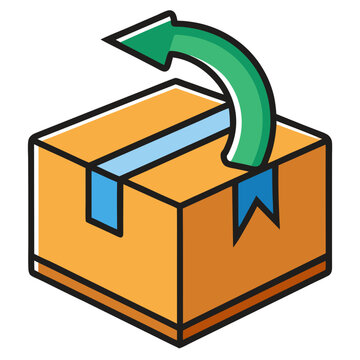 Icon of a return arrow on a box representing product return, customer refund, reverse logistics, and ecommerce return process