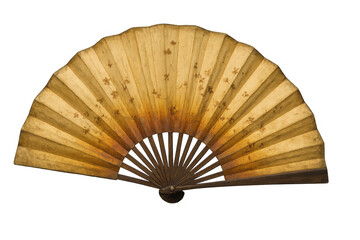 Open antique hand fan with floral design, isolated on transparent background, representing history, culture, and craftsmanship