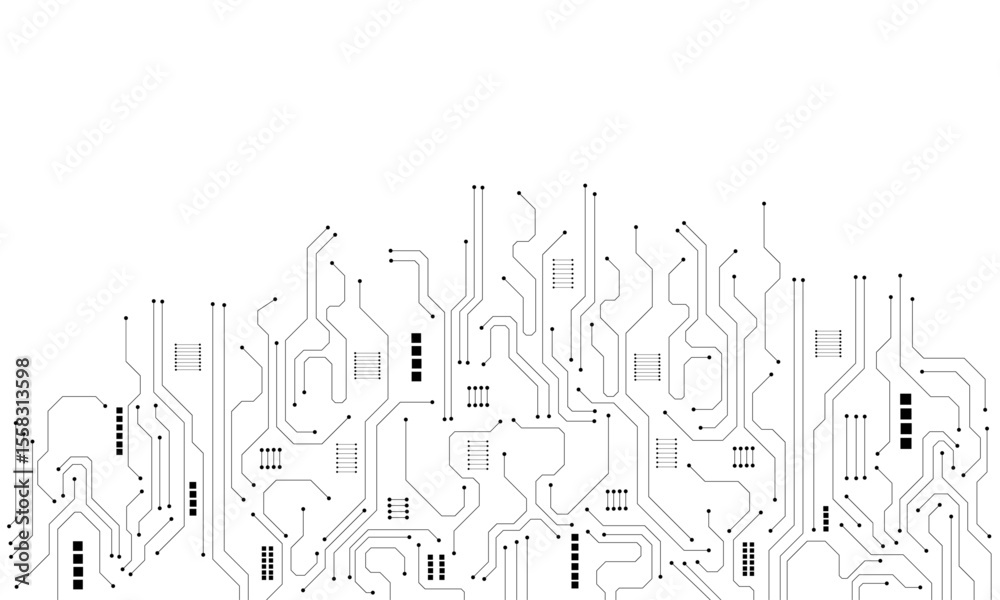 Aufkleber Black circuit diagram on white background. High-tech circuit board connection system.Vector abstract technology on white background.
