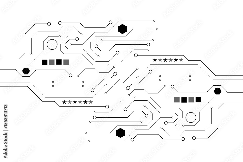 Aufkleber Black circuit diagram on white background. High-tech circuit board connection system. Vector abstract technology on white background.