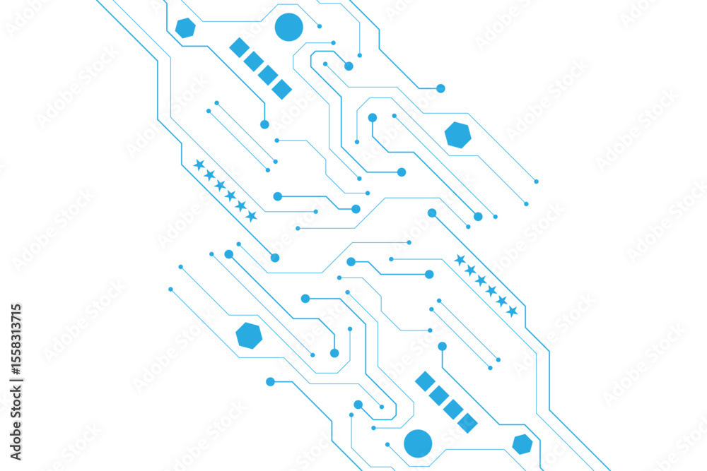 Aufkleber Technology blue circuit diagram on white background. High-tech circuit board connection system.Vector abstract technology on white background.