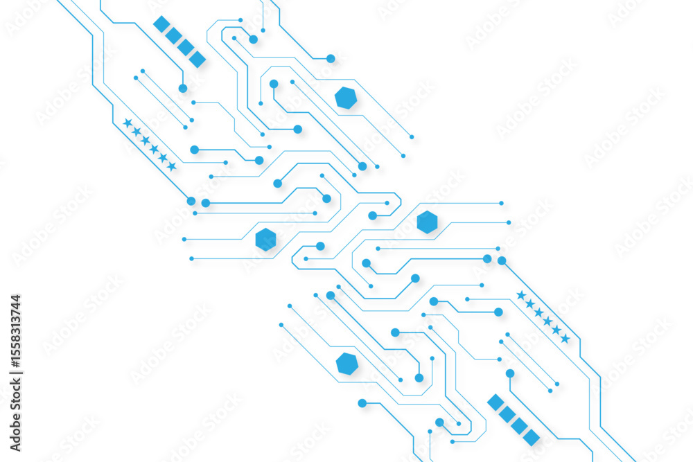 Aufkleber Technology blue circuit diagram on white background. High-tech circuit board connection system.Vector abstract technology on white background.
