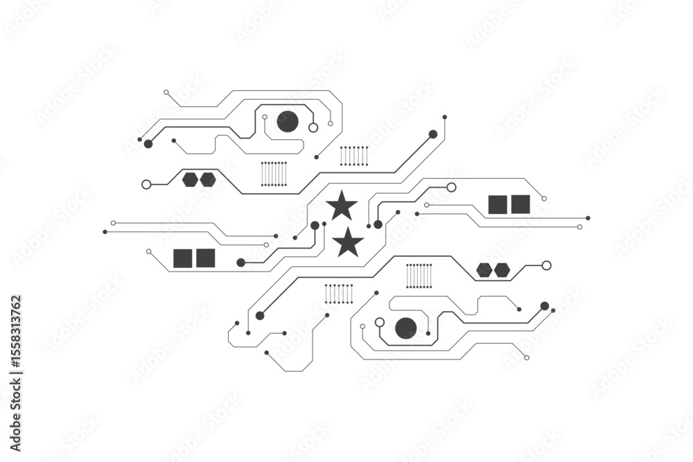 Aufkleber Black circuit diagram on white background. High-tech circuit board connection system. Vector abstract technology on white background.