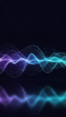 Wavy blurred forms in blue and purple gradient against a dark background showing a blurred reflection of the wavy forms