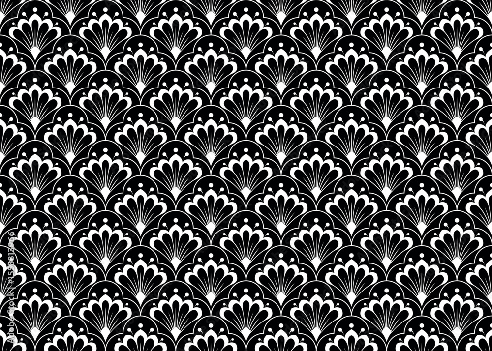 Poster flower geometric pattern. seamless vector background. white and black ornament.