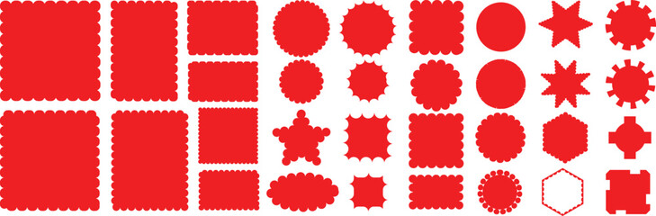 Sunburst sticker with zigzag edge red silhouette scalloped and scalloped silhouette circle square shape collection 