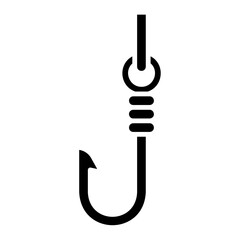 Fishing hook icon, lure outline isolated on white background