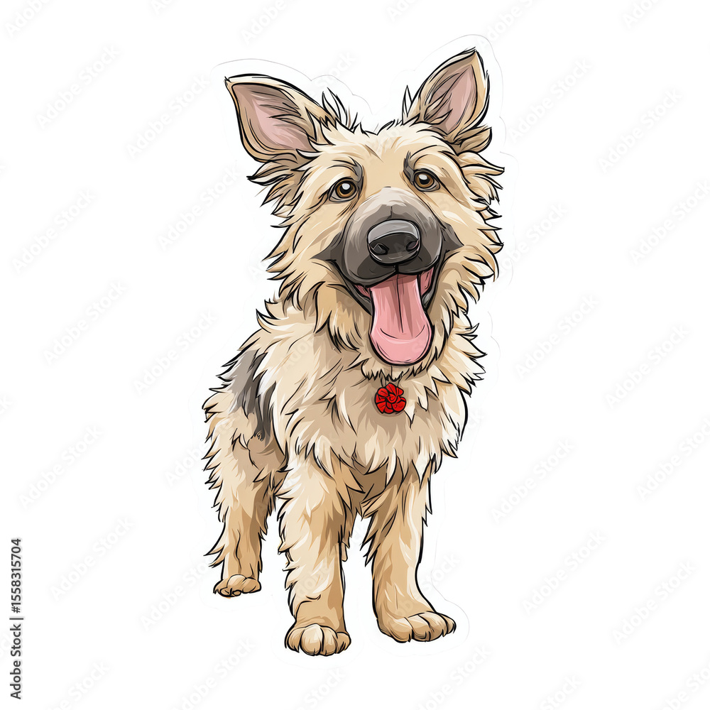 Poster whimsical depiction of a german shepherd puppy with a distinctive charming expression on a clean