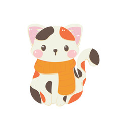 Cartoon Illustration of Cat with Scarf