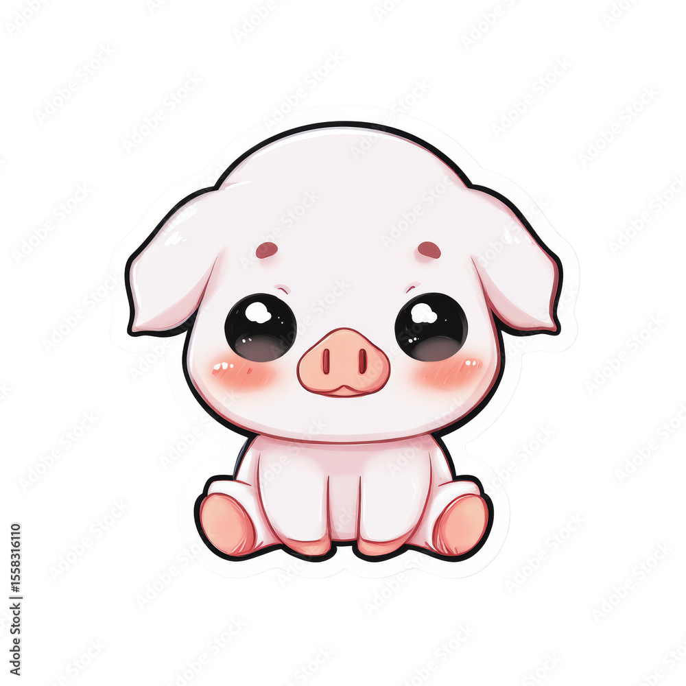 Poster Adorable cartoon piglet with large eyes isolated against a clean backdrop with empty space