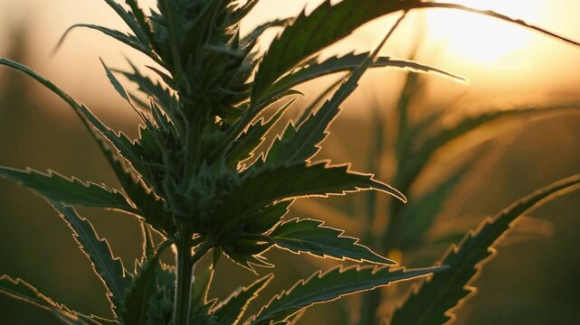 Hemp Plant Blowing in Wind at Sunset