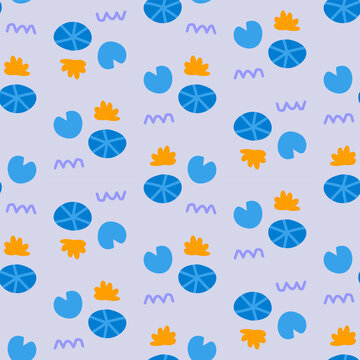 Seamless lotus flower pattern in blue and orange
