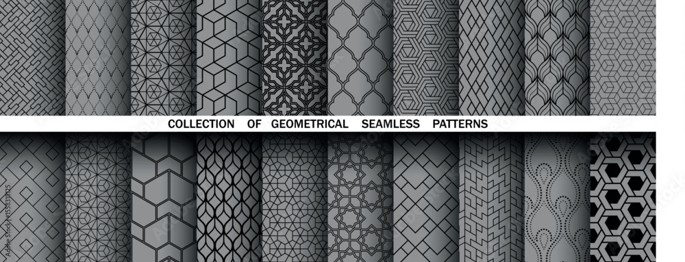 Leinwandbilder geometric set of seamless black and gray patterns. simple vector graphics
