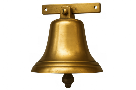Golden bell ringing against transparent backdrop, signaling momentous occasions