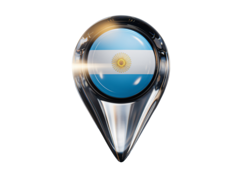 Argentinian flag glass map pointer isolated on a white background