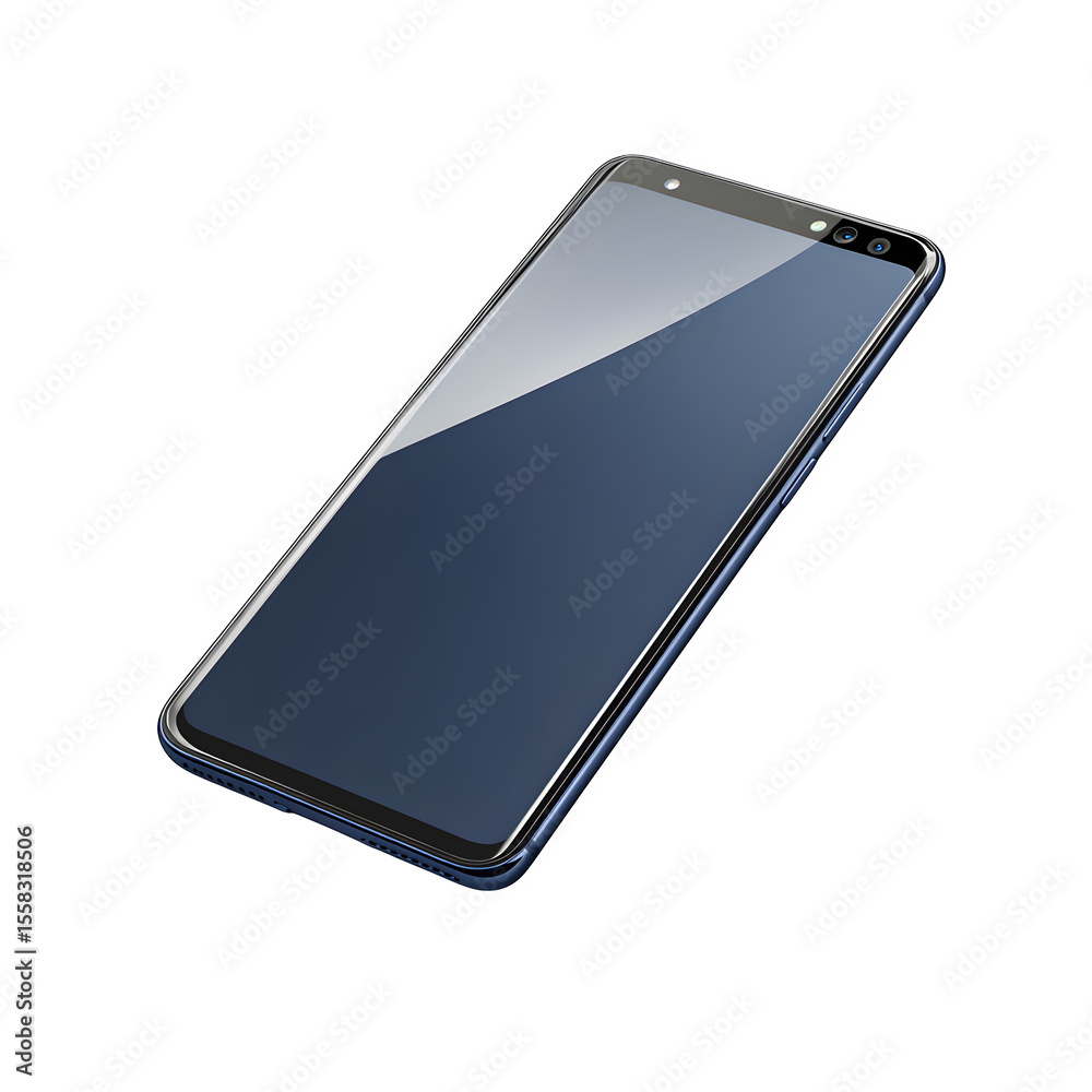 Fototapete hyper realistic smartphone midnight blue aluminum frame edge oled, screen isolated pure white backgr