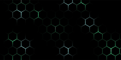 Hexagonal cyberspace green background. Hexagon grid tech pattern.