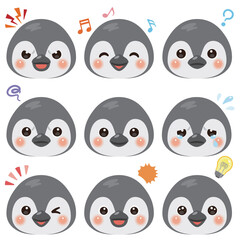 赤ちゃんペンギンのイラストセット　顔表情のみ