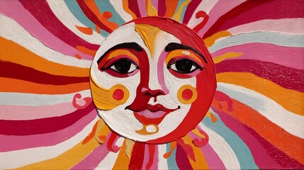 Vibrant Abstract Sun Illustration with Whimsical Patterns and Joyful Expression