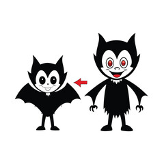 Mysterious vampire bat silhouette in mid transformation against a clean white background