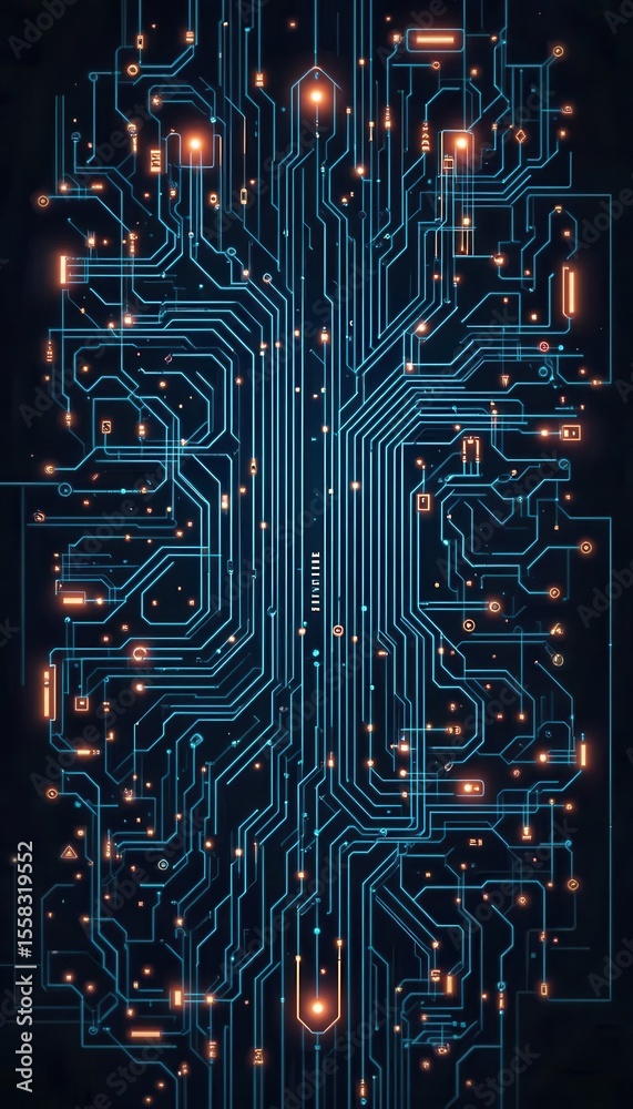 Poster circuit board design with glowing elements for mobile display backgrounds