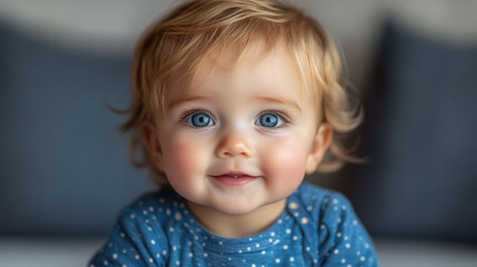 smiling toddler baby on light background, joyful and heartwarming childhood moment