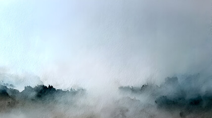 Abstract Landscape Painting with Misty Mountain Range in Cool Colors