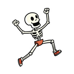 Dynamic skeleton leaping mid air against a clean white background for creative projects