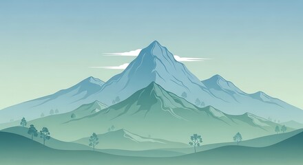 Fototapeta premium A serene mountain landscape with rolling hills and a clear sky, rendered in a minimalist, vector style.