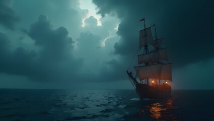 Fototapeta premium Cinematic Distant View of a Pirate World in 8K Ultra Realism