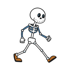 Skeleton with a noticeable limp walking across a clean white background illustrating movement and physical challenge