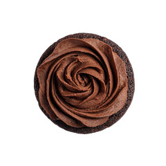 Chocolate cupcake,  rose-like frosting, top view