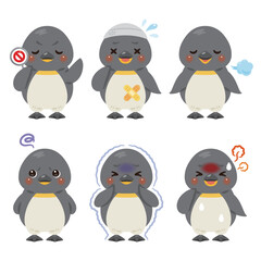 Naklejka premium 様々な状態のペンギンのキャラクターイラストセット