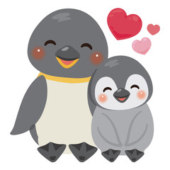 笑顔で寄り添うペンギン親子のイラスト