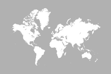 Blank White World map isolated on grey background.
