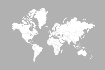 White Political blank World Map with country borders vector illustration, isolated on grey background. Editable and layered Neatly.