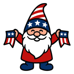 Patriotic gnome with american flag hat and holding flags with stars and stripes design