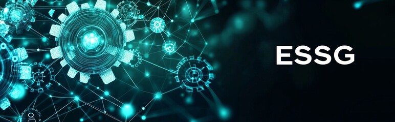 Obraz premium Interconnected gears and nodes forming a network, symbolizing ESSG