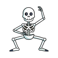 Skeleton practicing yoga on a clean white background illustrating flexibility and health