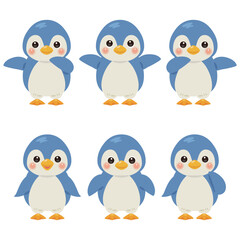指さしをする青いペンギンのキャラクターイラストセット