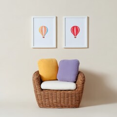 Watercolor balloon in nursery wall with pastel colors and soft framing