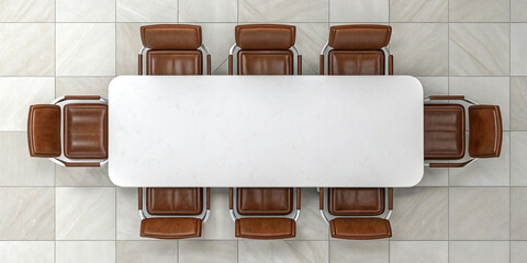 A Detailed Top View of a Conference Room with a White Rectangular Table for Effective Meetings