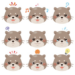 カワウソのイラストセット　顔表情のみ
