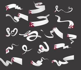 Set Of Different Style Of Nepal Wavy Abstract Ribbon Flags On Black Background 3d Illustration