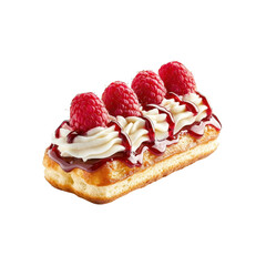 Oozing raspberry sauce on a raspberry éclair, isolated on a white background, rich and enticing. PNG