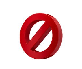 Fototapeta premium A bold red prohibition icon with a diagonal bar, symbolizing restriction or denial. 3d illustration